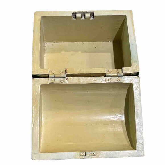 Vintage Painted Wooden Hinged Box Yellow Floral Garden Scene Crackled 6.5x5x5.5 - Picture 7 of 12